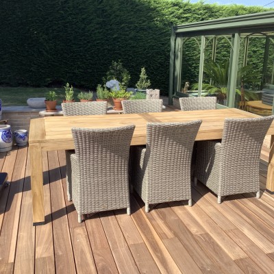 Nieuwe tafel en stoelen op ons nieuw terras